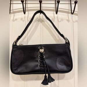 NWOT Lovcat Paris Black Leather Heart Laced Shoulder Purse 10” by 4.5” by 2”